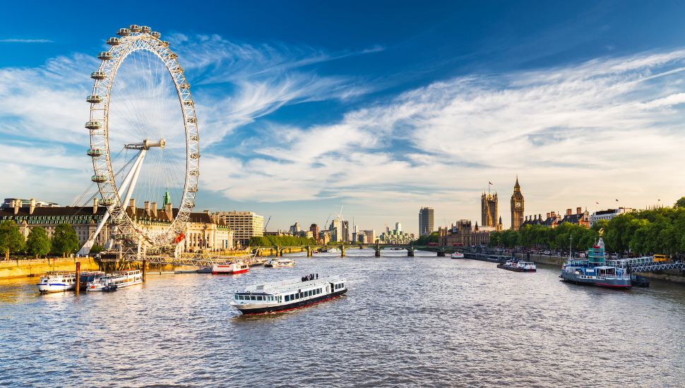 View of London Eye and Westmister and River Thames, London