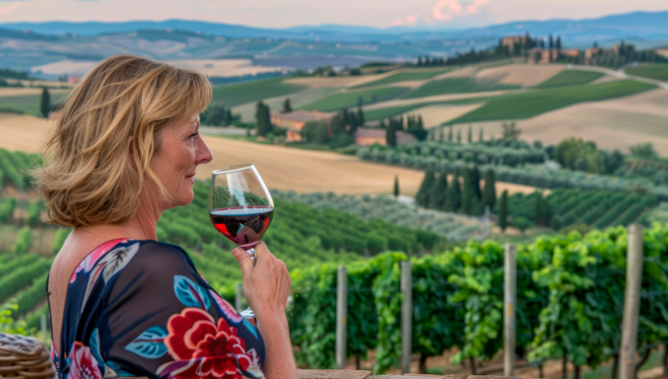 Chianti wine tasting in Tuscany vineyard