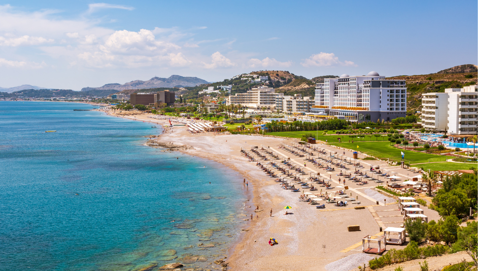 Beach front in Faliraki, Rhodes