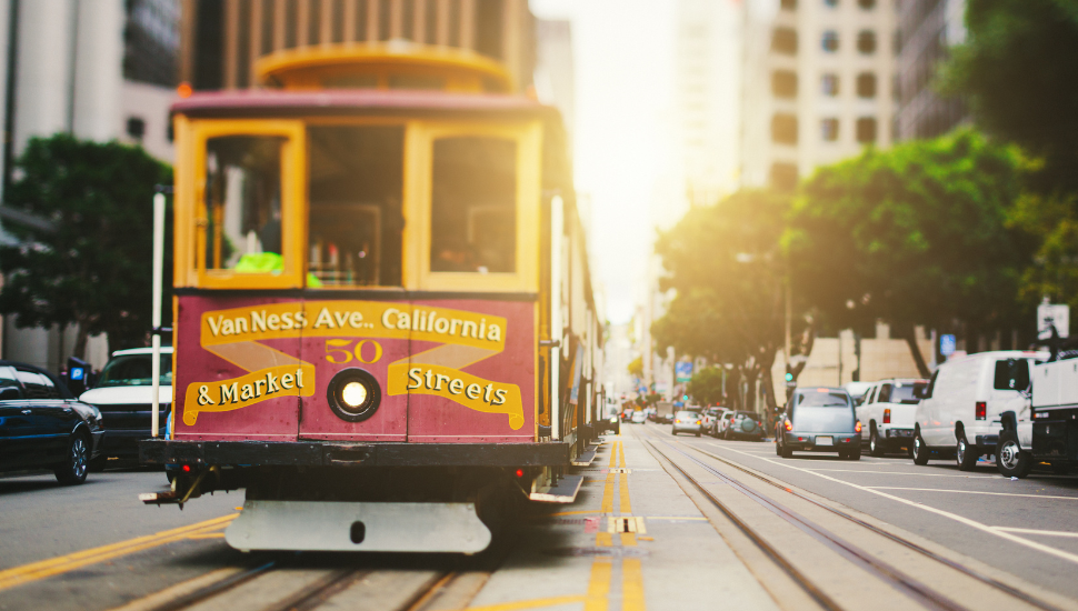 Tram on streets of San Francisco