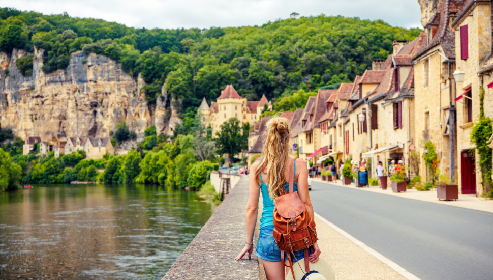 Solo female traveller visiting Beynac, France