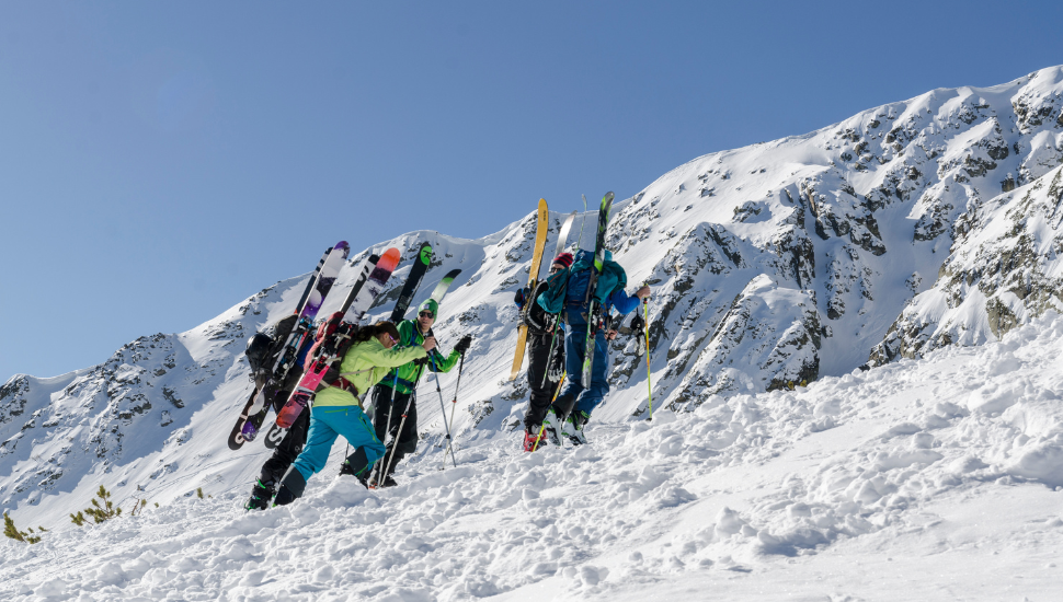 Skiers at Bansko, Bulgaria