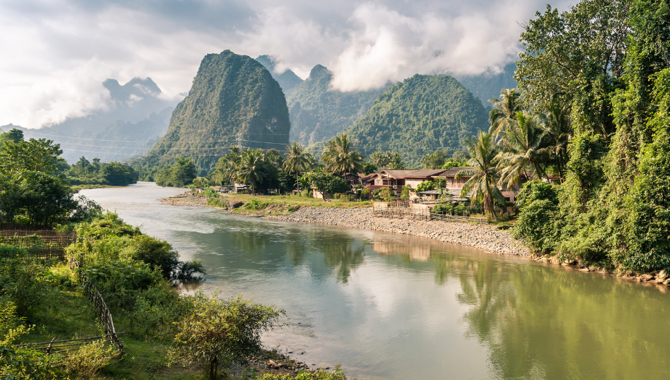 Landscape of Nam Song River at Vang Vieng, Laos