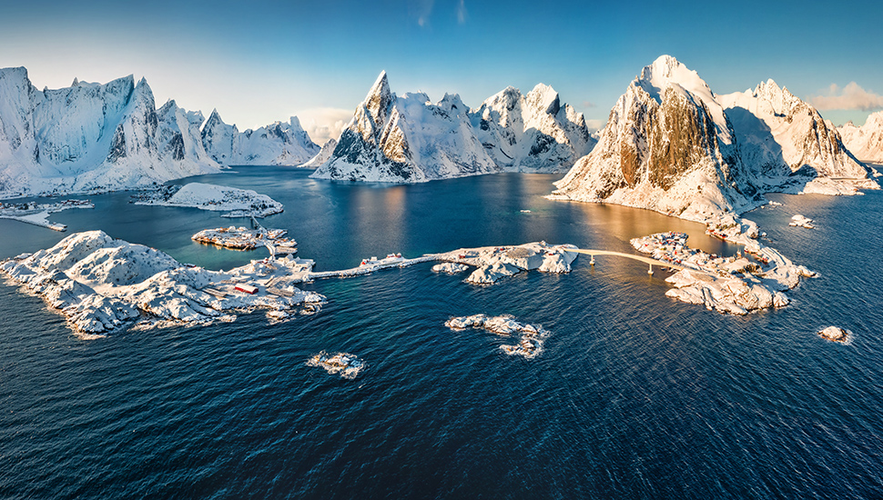 drone shot of a Norwegian island