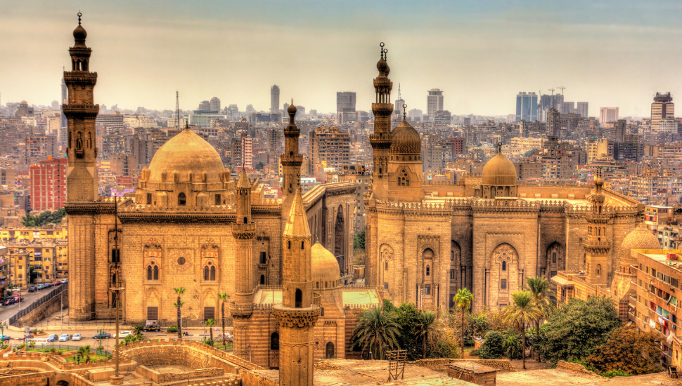 View of the Mosques of Sultan Hassan and Al-Rifai in Cairo, Egypt