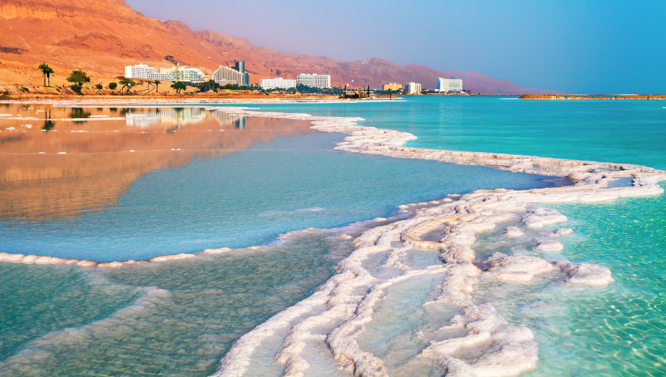Dead sea salt shore. Ein Bokek, Israel