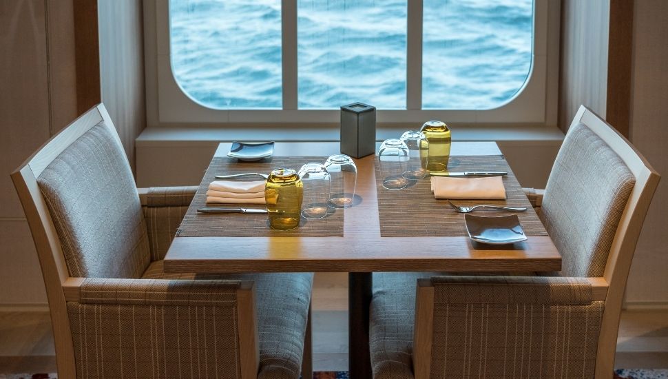 Dining table aboard a cruise ship