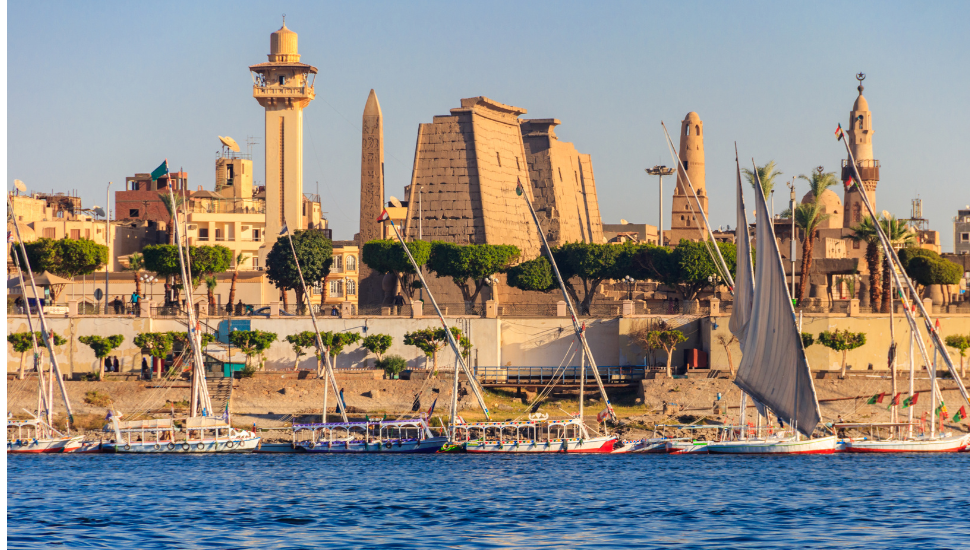 View of Luxor Temple from the River Nile, Egypt