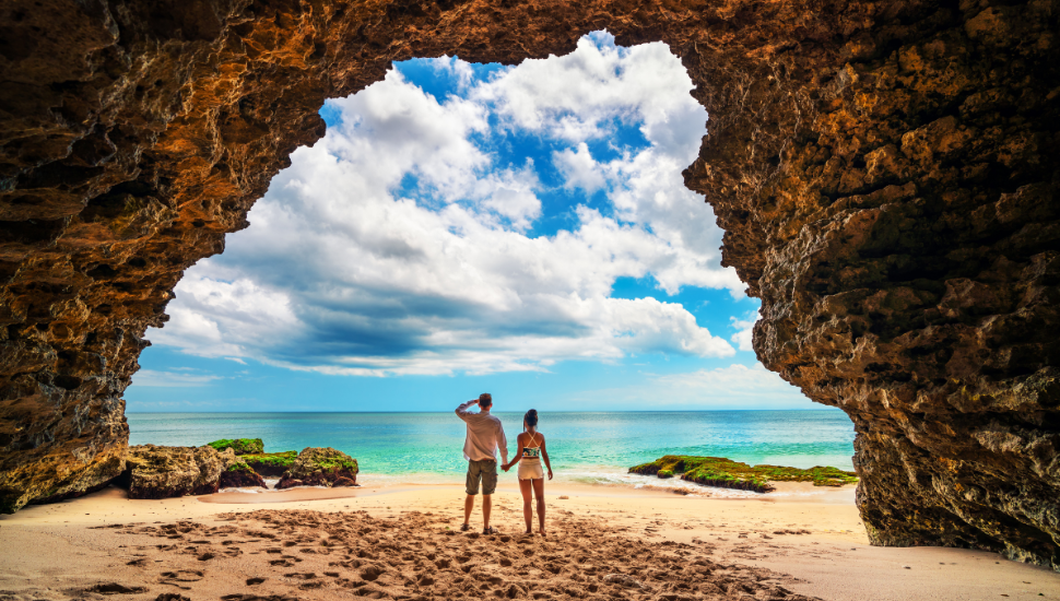 Couple on beach in beautiful Bali