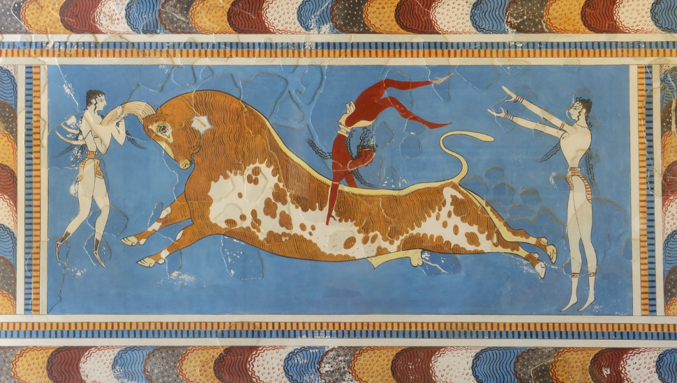 Minotaur depicted in painting at Knossos Palace, Crete