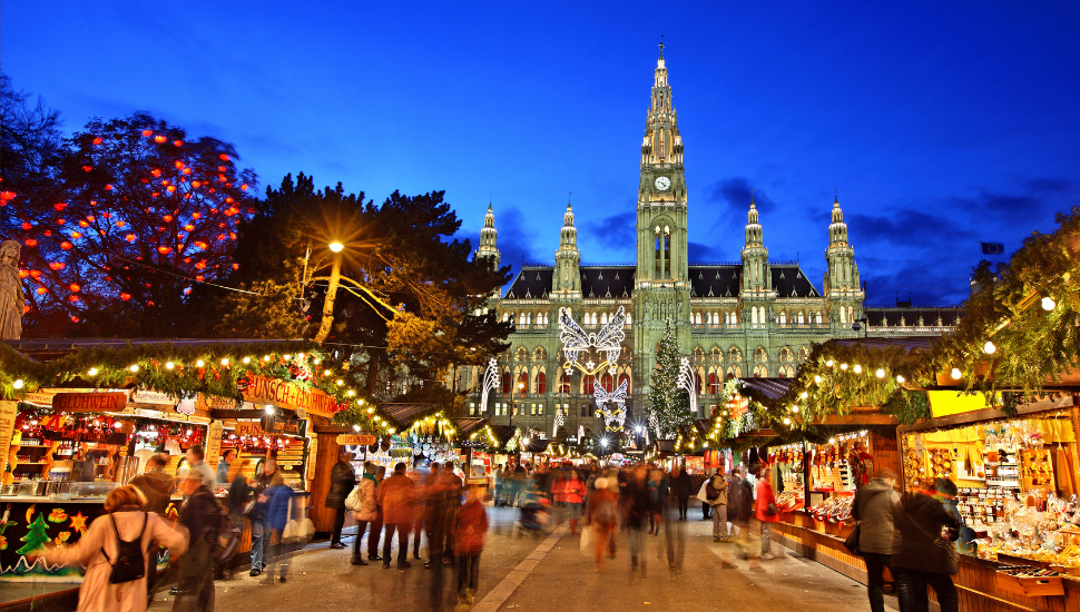 Christmas market in front of the Rathaus of Vienna, Austria