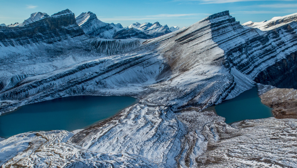 View of The Plain of The Six Glaciers from a helicopter