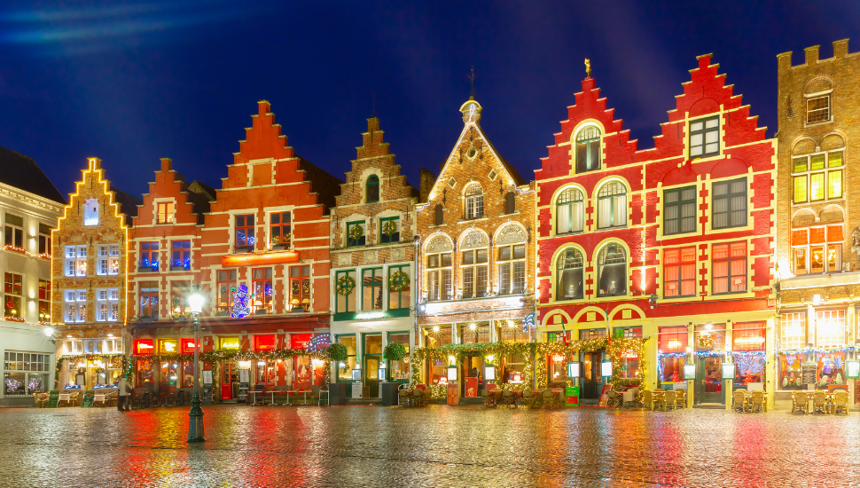 Christmas Old Market square in the center of Bruges, Belgium