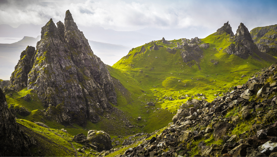 Ancient rocks of Old Man of Storr, Isle of Skye, Scotland, UK