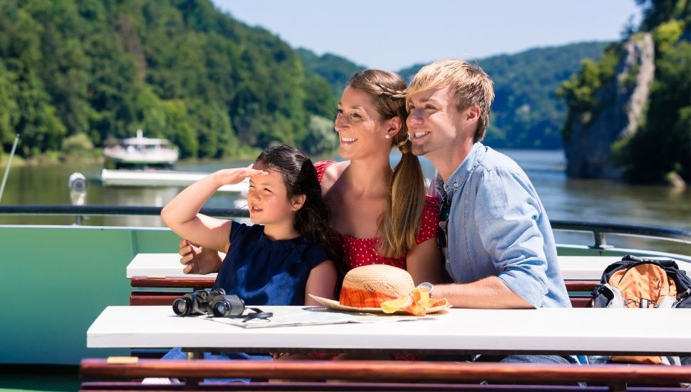 Family enjoying Danube river cruise