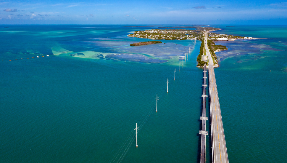 Key West Island Florida - highway and bridges over the sea aerial view