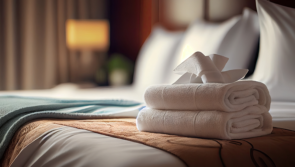 Fresh towels on hotel bed
