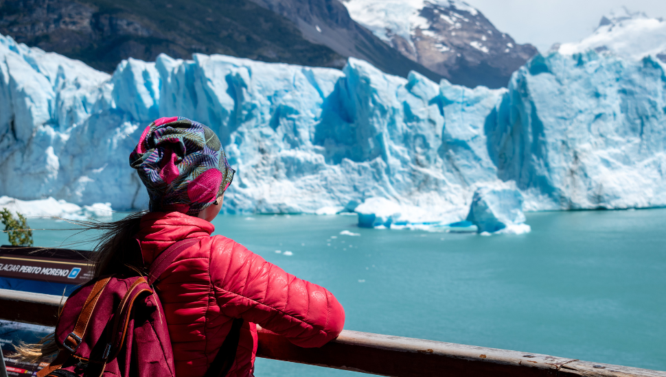 Tourist at Perito Moreno Glacier, Patagonia