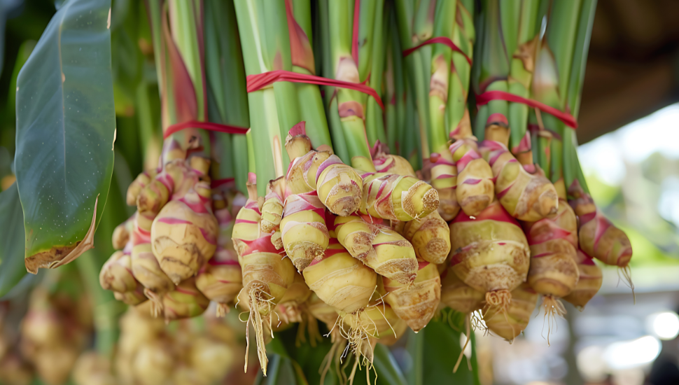 Fresh galangal on sale at market in Asia