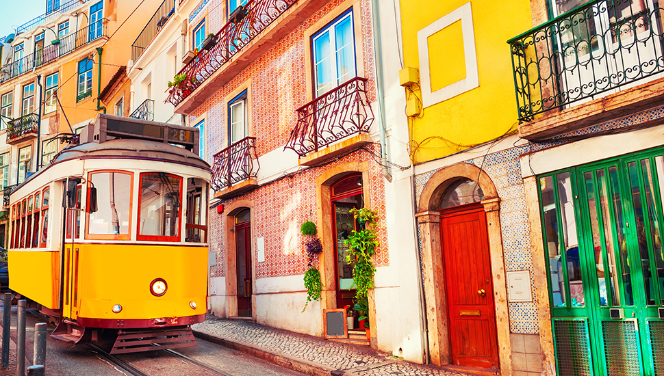 Yellow tram in Lisbon