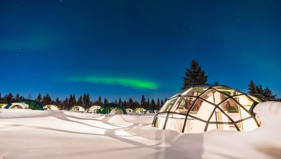 Northern Lights in Finland Over Igloo House