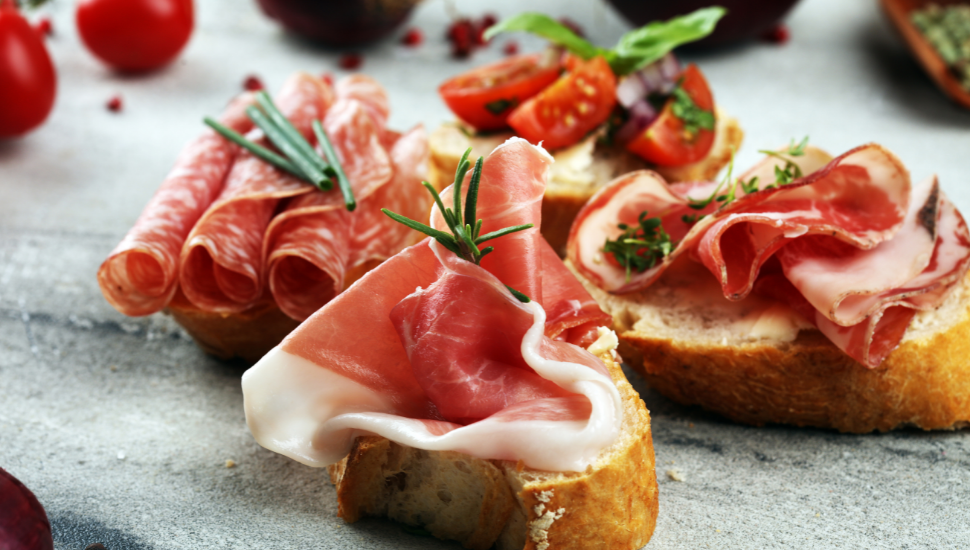 Italian bruschetta with various toppings