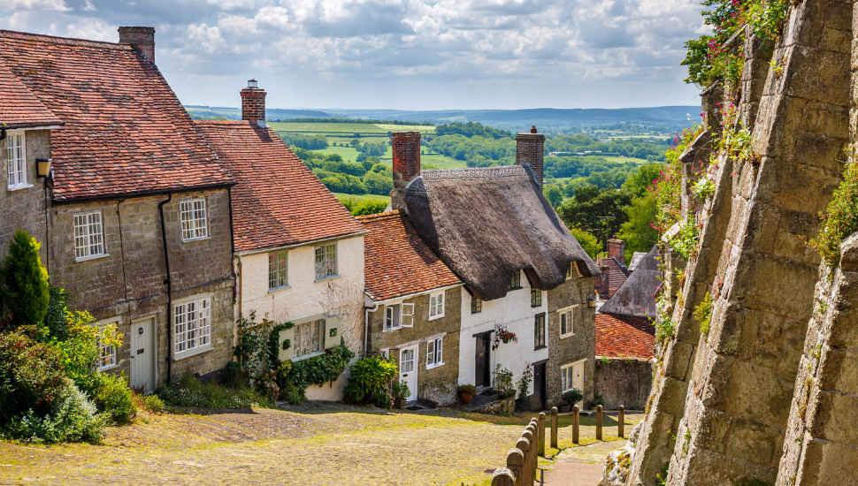 Houses on Gold Hill, Shaftesbury, Dorset, England
