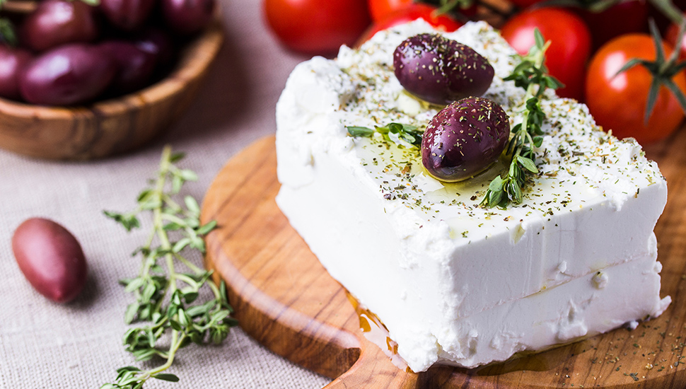 Greek cheese feta with thyme and olives