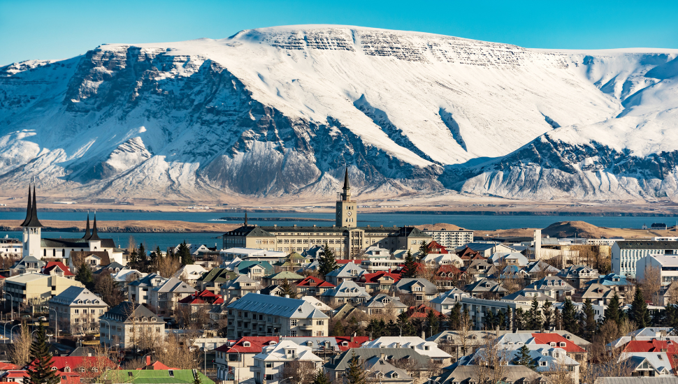 Panoramic view of Reykjavik, Iceland in wintertime