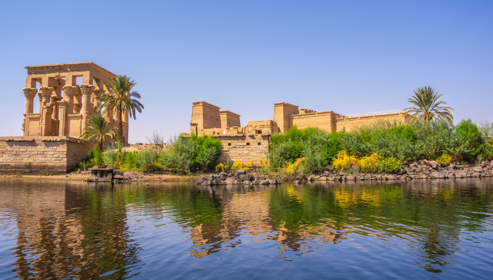 The beautiful temple of Philae from the River Nile, Aswan