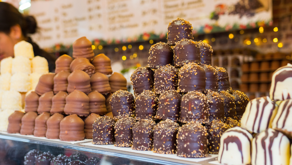 Chocolate at Christmas Market Stall in Paris, France