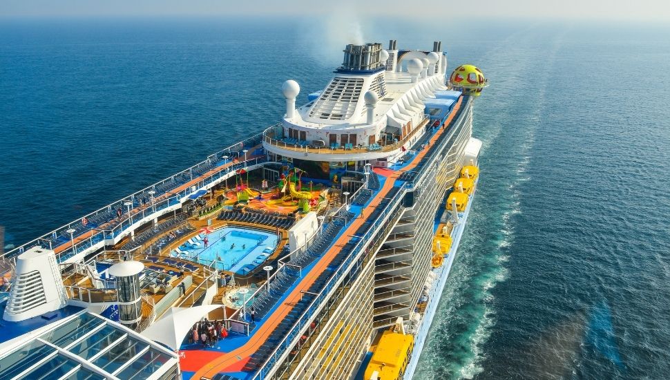 Ariel view of huge cruise ship