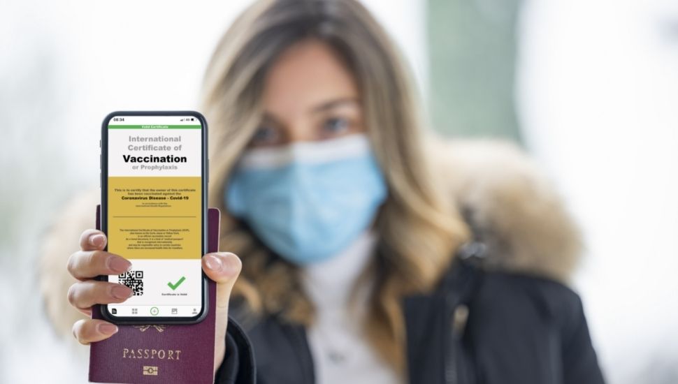 Woman with digital Covid Vaccine proof