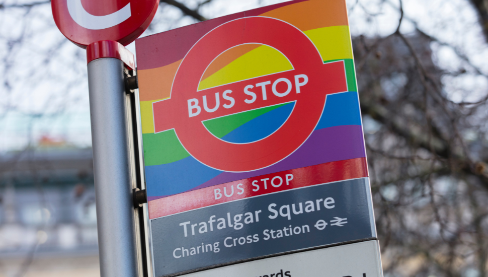 Special LGBT Pride style bus stop in London