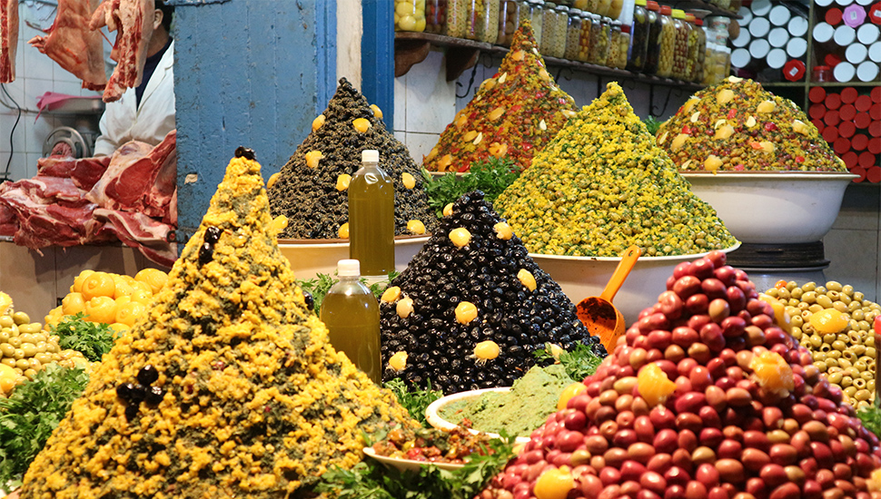 Selection of very colourful Moroccan fruit and veg